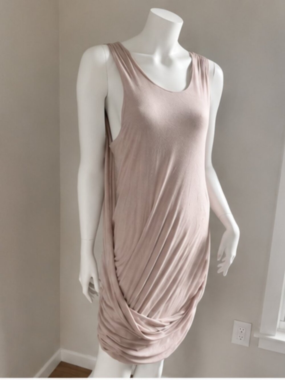 Helmut Lang Asymmetrical Draped Dress Size L Dusty Blush Taupe